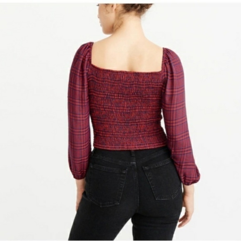 Blue & Red Checkered Long-sleeve Crop Top - Picture 2 of 12